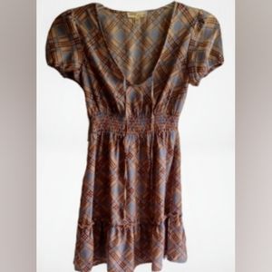 BEBOP Juniors' Brown-Cream Plaid Short Sleeve Fit & Flare Dress